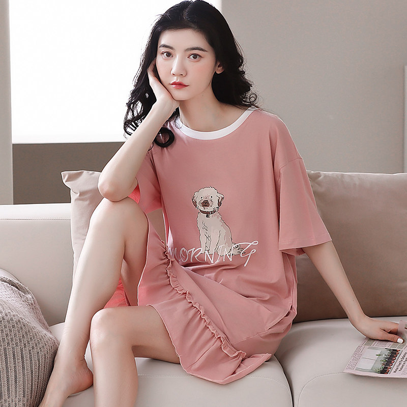 2022新款睡裙女夏季纯棉薄款甜美可爱短袖睡衣夏天款连衣裙可外穿
