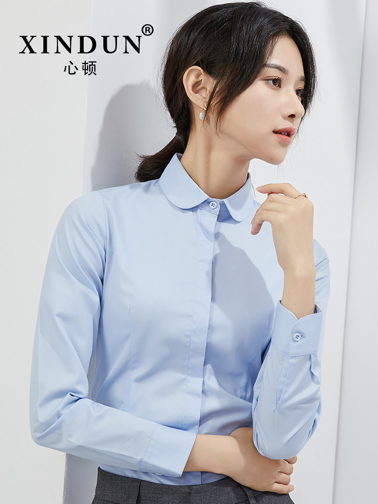 圆领娃娃领打底正装衬衣长袖甜美学院风修身面试职业白衬衫女韩版