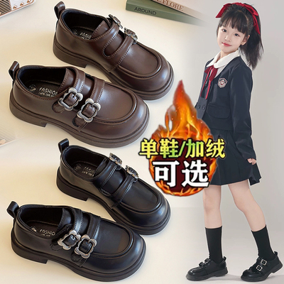 女童小皮鞋秋季儿童鞋公主鞋大童黑色乐福鞋2025新款女孩学院风鞋