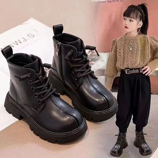 女童鞋马丁靴2026秋冬季新款男童皮靴中大童加绒短靴儿童靴子