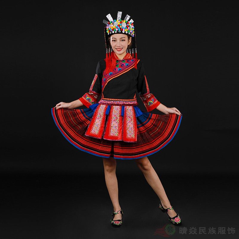 晴焱定制瑶族服装女装短裙舞蹈演民族服装/舞台装