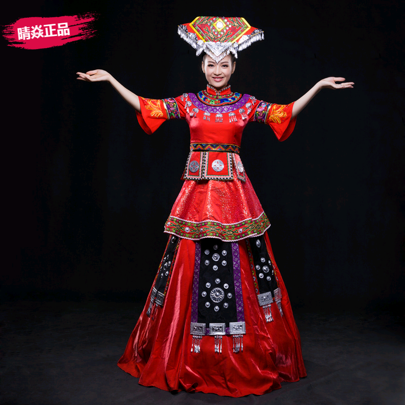 定制少数民族壮族舞台舞蹈演出服喜庆演出服高大上歌手主持人女装