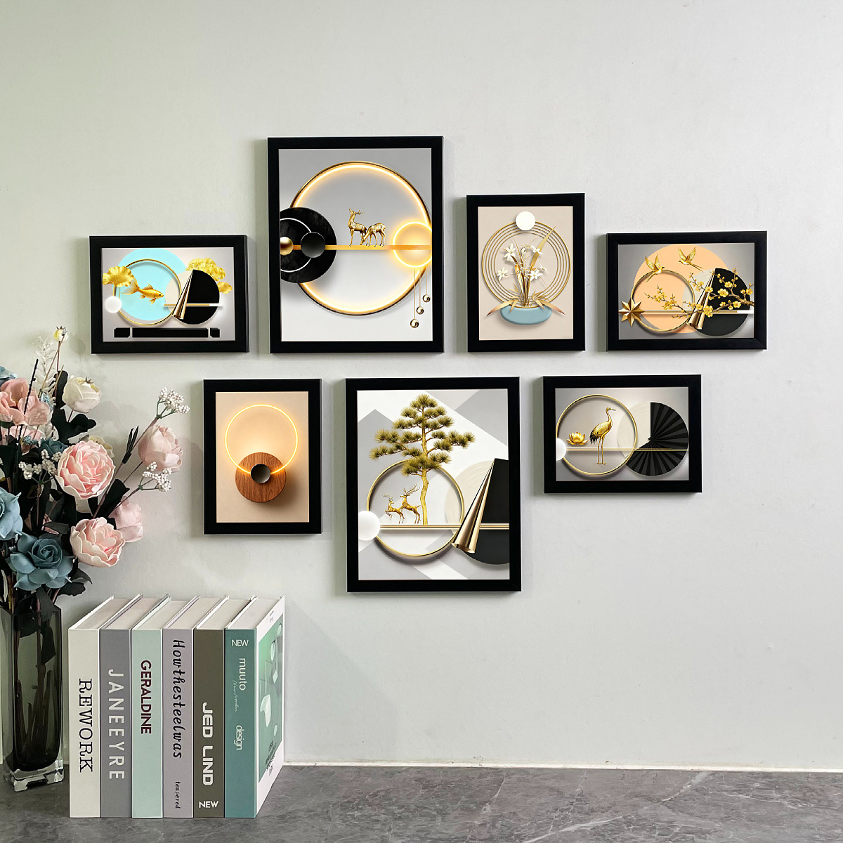 新款简约客厅轻奢装饰画沙发背景墙照片墙创意组合酒店玄关挂画