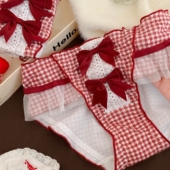 女舒适中腰不夹屁屁透气女士三角裤 酒心红结 可爱红色本命年内裤