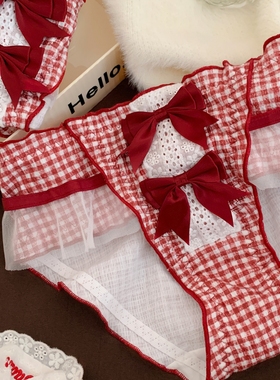 酒心红结~可爱红色本命年内裤女舒适中腰不夹屁屁透气女士三角裤