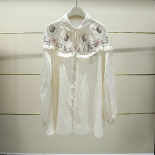 宁正品26夏珠饰粉彩绣花上衣LF26X61SB382-260