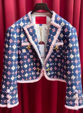 正品24春蓝色提花放松外套LF24C11SC112-240