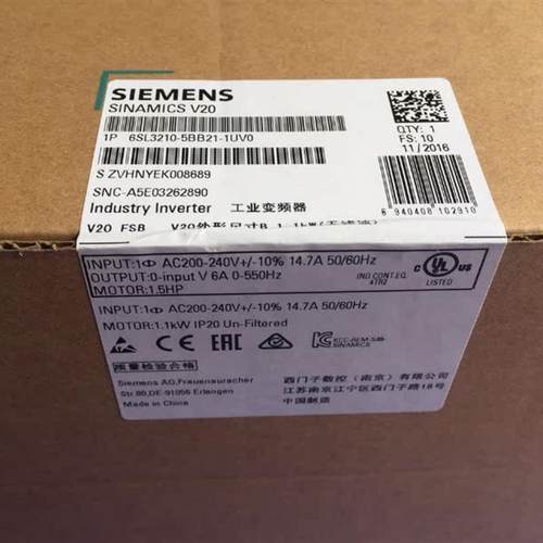 6SL3210-5BB21-1UV1 V20  变频器1.1kW 6SL32105BB211UV1