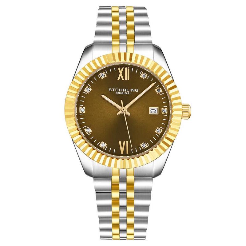 代购Stuhrling女士腕表日期夜光计时防刮双色钢带防水精钢商务