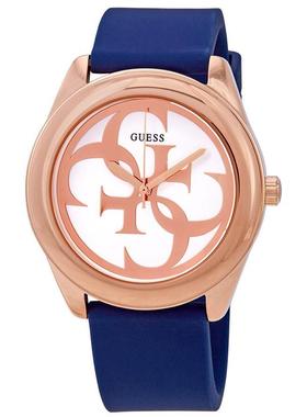 代购GUESS女士腕表计时防水夜光指针硅胶玫瑰金蓝色钢壳休闲日常