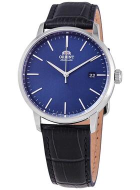 代购Orient东方男士腕表日期自动夜光计时皮带钢壳蓝盘防水商务