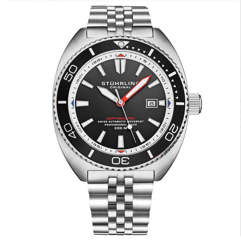 代购Stuhrling男士腕表夜光日期自动计时钢带防水黑盘金属商务