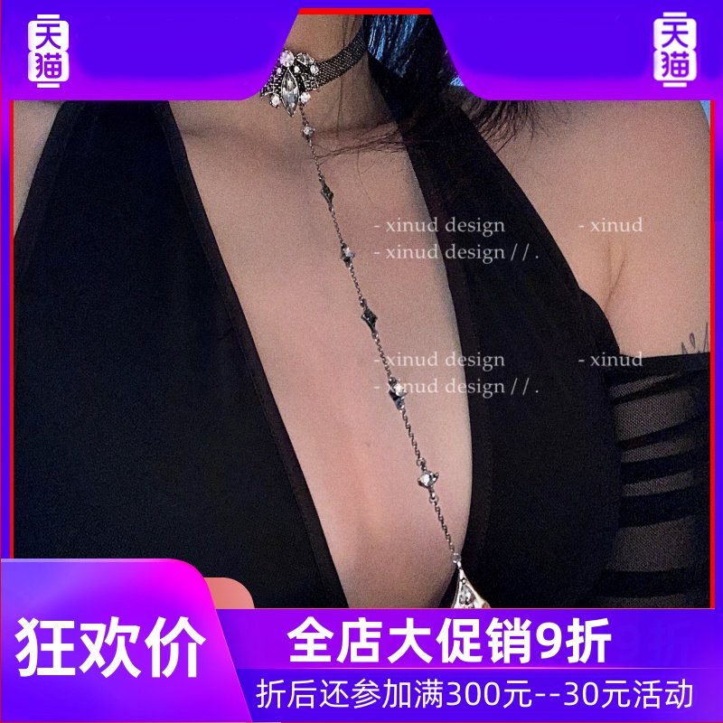 276 修饰美颈 复古水晶花朵长款吊坠锁骨链气质choker