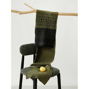 麻霖2025秋冬新品蓬松软糯绵羊毛牦牛绒混纺渐变几何提花纹样围巾