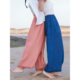 麻霖21支汉麻亚麻交织双色色织布荷叶边拼接显瘦清凉九分裤 夏至