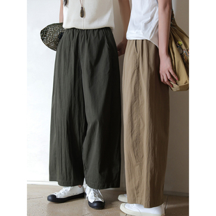 麻霖自然主义女装原创设计夏季新品棉混纺松紧腰廓形休闲百搭长裤