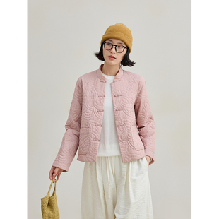 麻霖秋新品轻盈柔软刺绣绗棉微皱肌理感立领新中式小版型棉衣外套