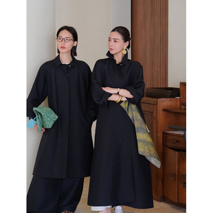 麻霖春夏重磅双股超细双宫桑蚕丝竹节纹极简静奢长短款风衣外套