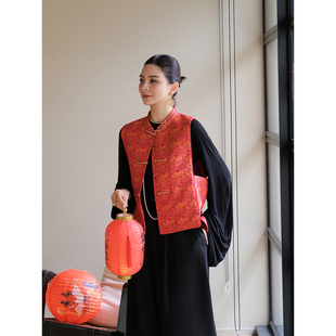 麻霖•非遗’蔓草夔龙凤锦’40mm桑蚕丝夹棉新中式宋锦马甲