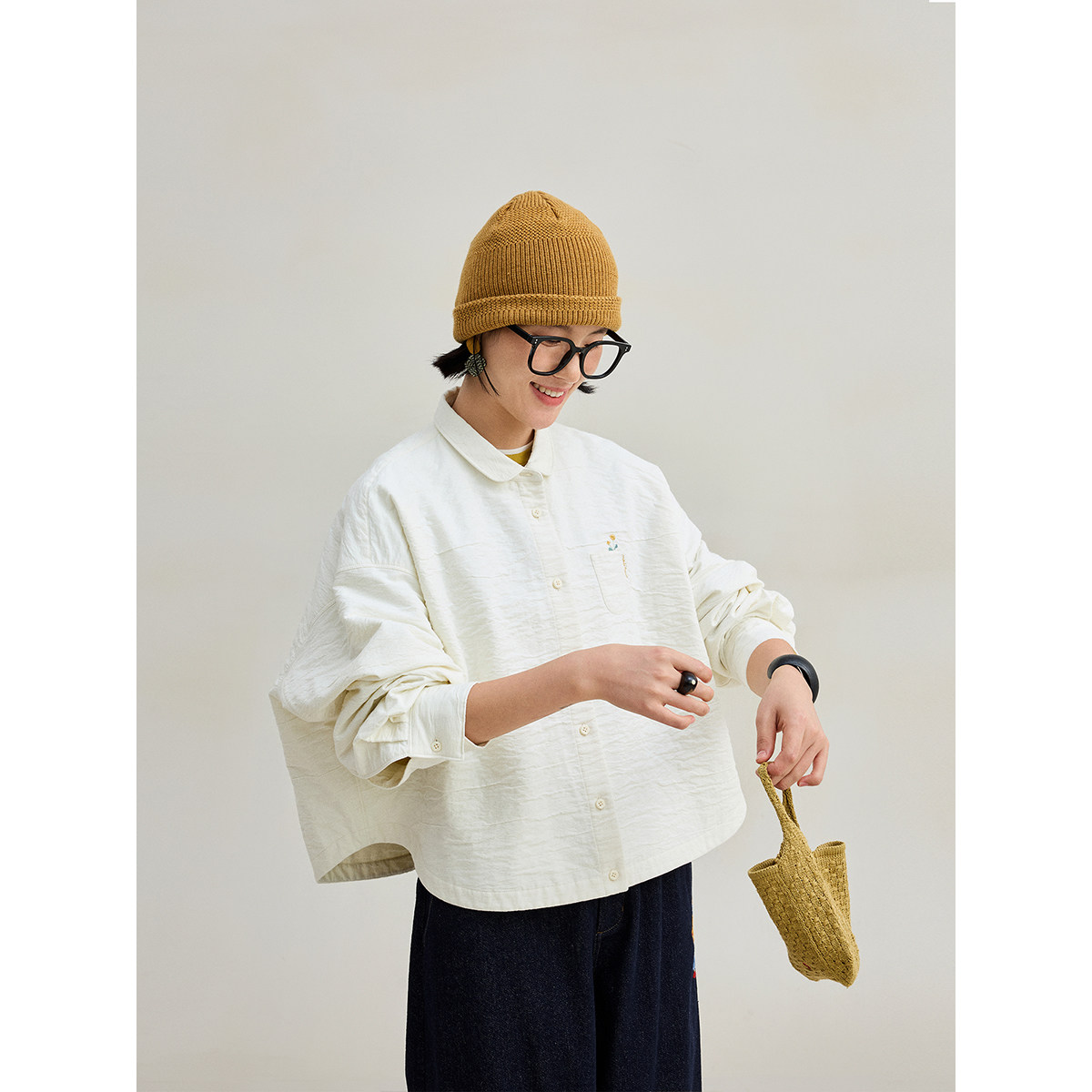 麻霖原创设计女装绵羊毛混纺双层布褶皱肌理感短款绣花衬衫式外套,女装/女士精品,短外套,淘宝优惠券,粉丝福利购,淘宝优惠卷