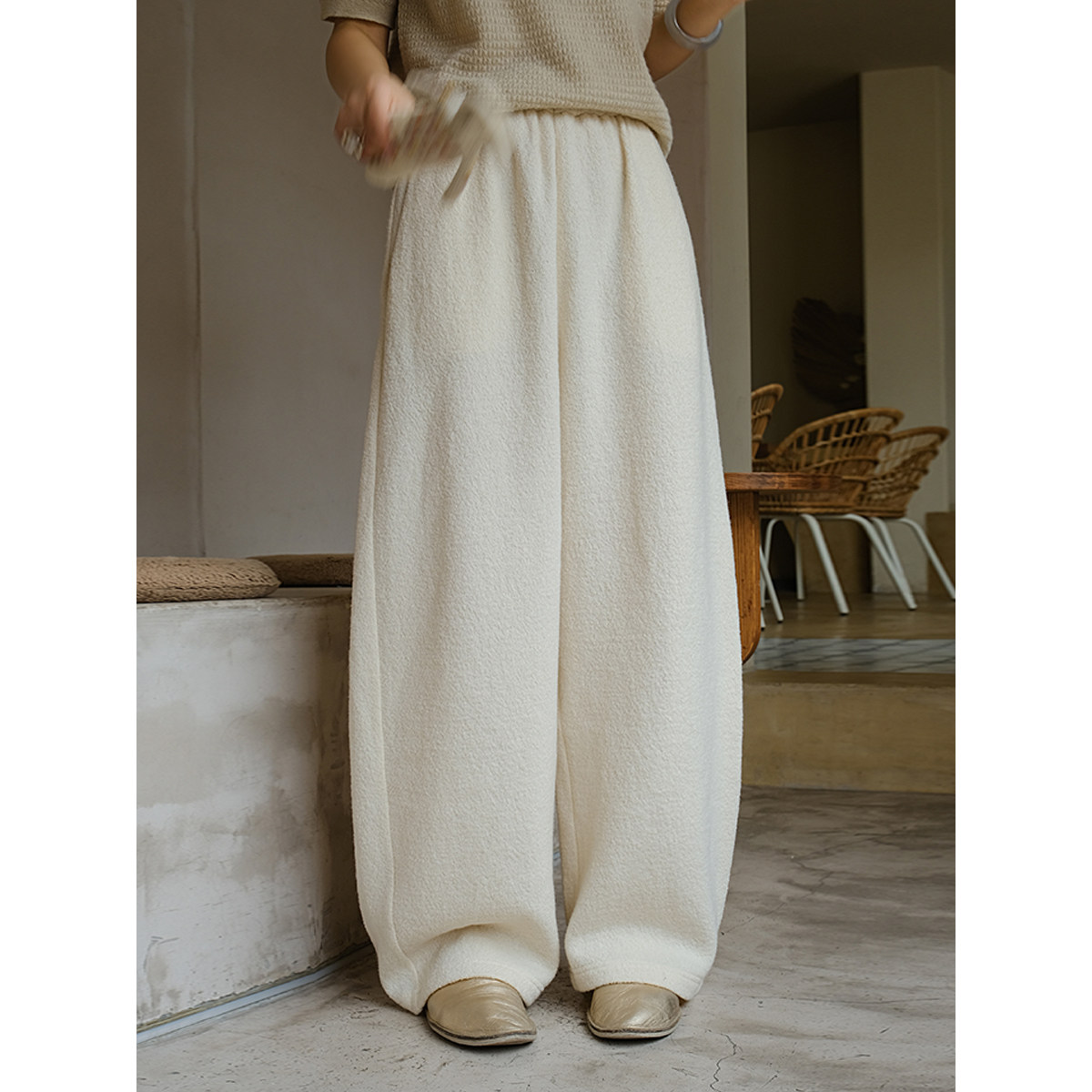 麻霖2025原创设计绵羊毛混纺斜纹针织布休闲文艺显瘦镰刀长裤,女装/女士精品,休闲裤,淘宝优惠券,粉丝福利购,淘宝优惠卷