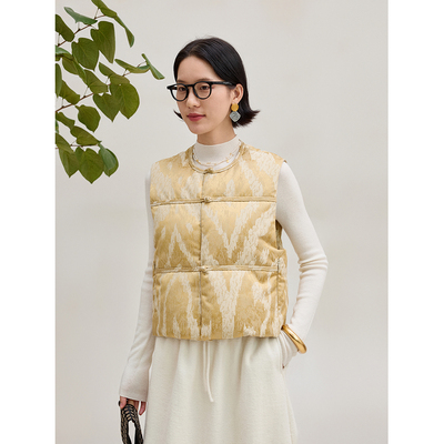 缎面提花新中式羽绒马甲