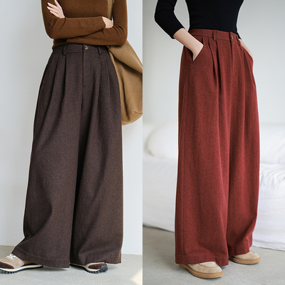 麻霖绵羊毛双面呢阔腿裤