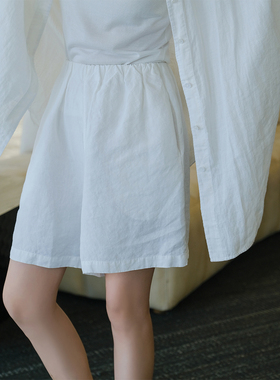 麻霖14支汉麻文艺自然主义文艺态度休闲显瘦清凉白色短裤