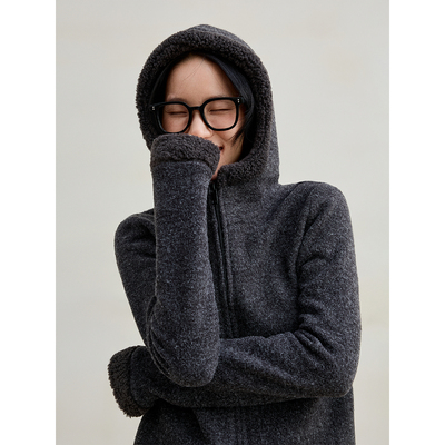 双面绒毛保暖连帽卫衣羊羔绒外套