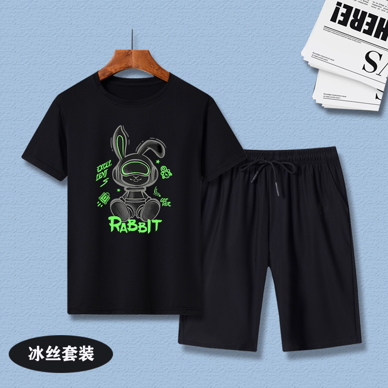 男童夏季速干套装中大童冰丝短袖五分裤宽松两件套儿童运动套装薄