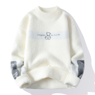 水貂绒毛衣男2025新款秋冬加绒加厚保暖内搭打底衫青年帅气上衣潮