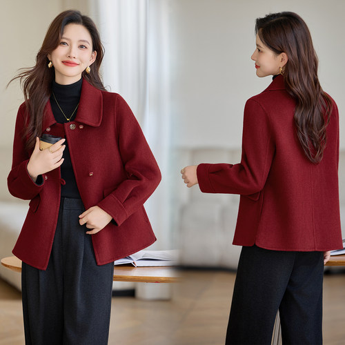 喜婆婆婚宴装2025双面羊绒大衣女