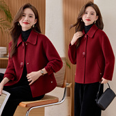 2025新款 羊绒短款 双面呢大衣女喜婆婆婚宴装 妈妈结婚礼服红色外套