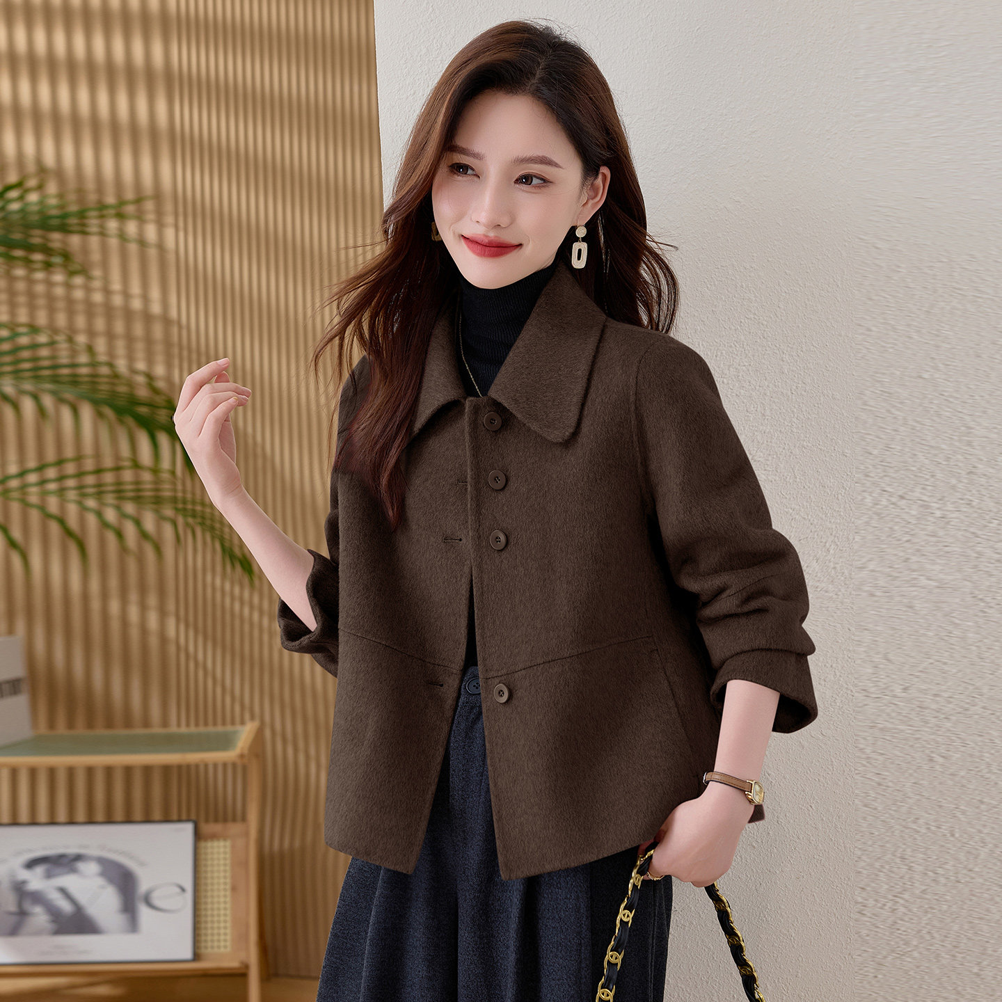 高端双面呢羊毛大衣小个子妈妈短款羊绒呢子高级感冬季外套女装冬