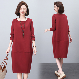 小个子妈妈减龄洋气长袖连衣裙2025新款女装休闲气质直筒打底裙冬