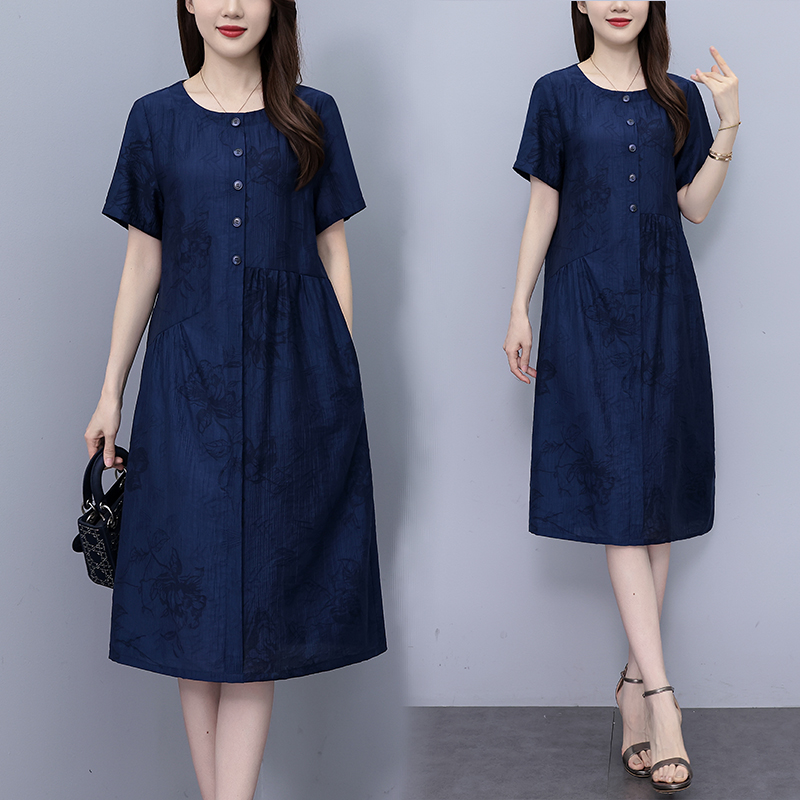 大码女装高级感小个子显高连衣裙2024新款夏季直筒中年妈妈裙短款