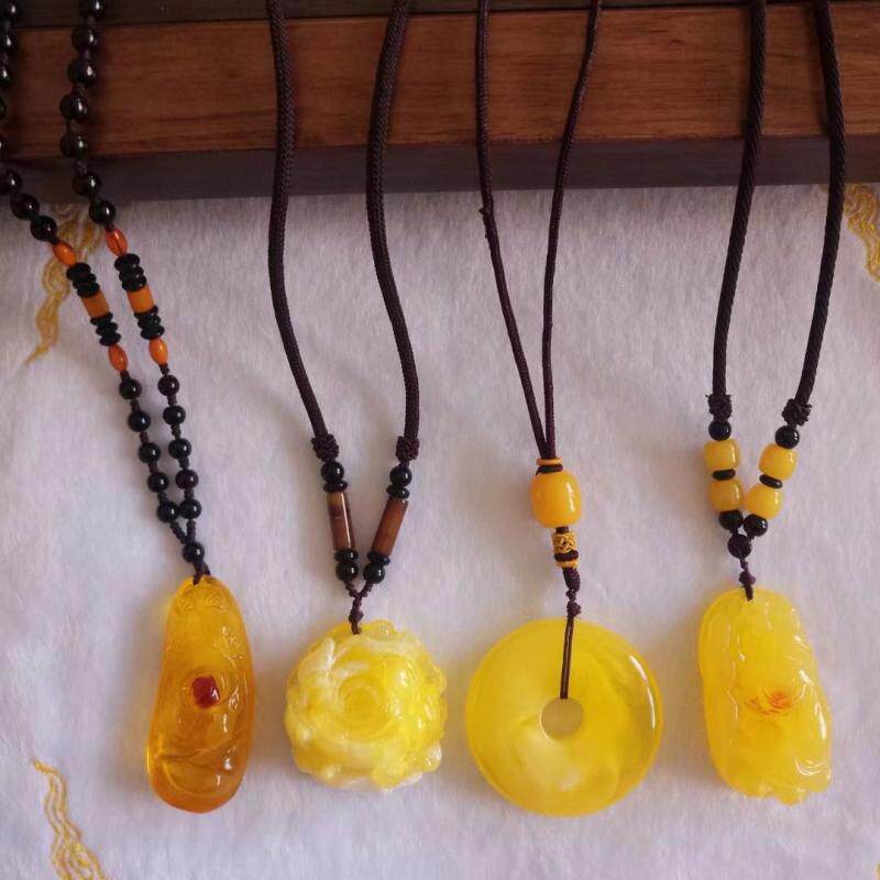 一个包邮复古仿蜜蜡长款毛衣链简约百搭项链男女时尚配饰吊坠挂件