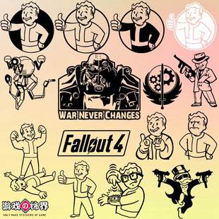 辐射Fallout4Vaultboy避难所小子 钢铁兄弟会 汽车电脑箱防水贴纸