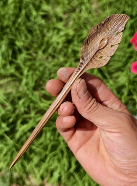 非洲檀香凤凰羽毛发簪古风女高级感古朴日常新中式古典汉服木簪子