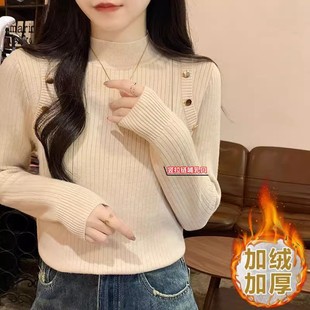 一体绒外出冬季打底哺乳毛衣加绒加厚百搭竖拉链方便产后喂奶上衣