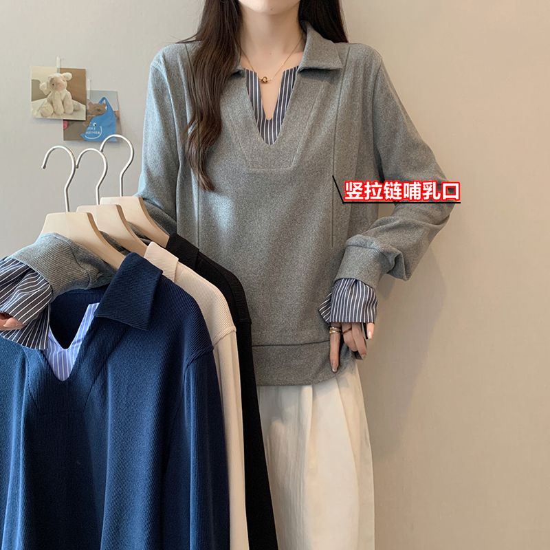 秋装哺乳衣卫衣竖拉链产后喂奶衣