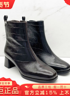 正品KISSCAT接吻猫女靴2025冬季新款圆头粗跟牛皮短靴KA65720-12