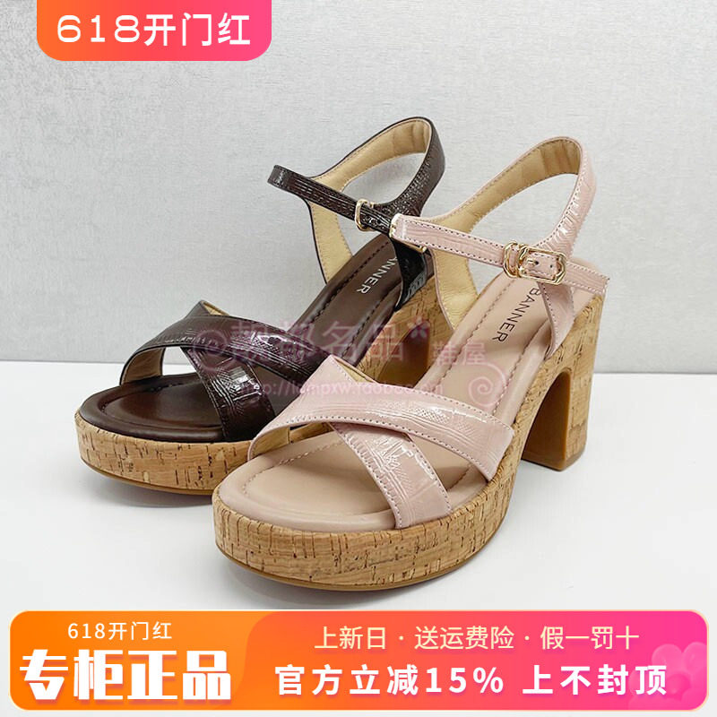 正品千百度女鞋2025夏季粗跟高跟舒适百搭淑女漆皮凉鞋A26380616