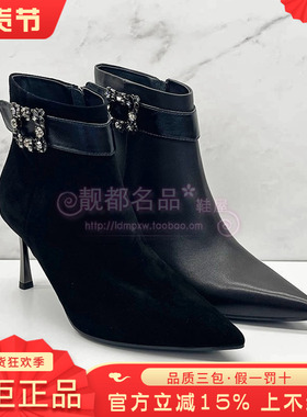 正品KISSCAT接吻猫女靴2025冬季新款羊皮高跟细跟短靴KA65717-81