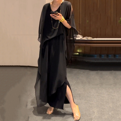 不规则纯色轻奢高级感减龄长裙