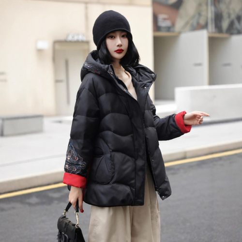 高级大码新中式刺绣白鸭绒羽绒服