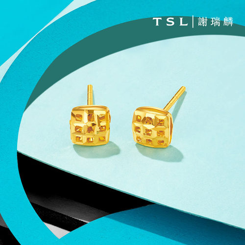 【百亿补贴】TSL谢瑞麟黄金耳钉5G工艺几何四边形足金耳饰XL358