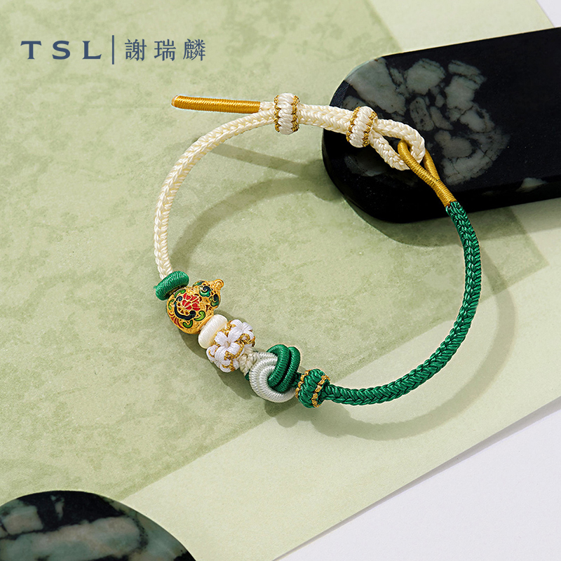 TSL谢瑞麟珐琅葫芦5D硬金黄金编绳手链足金葫芦手串女新品XQ136