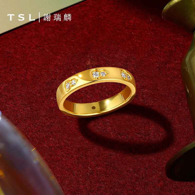 TSL谢瑞麟黄金戒指5D黄金工艺钻石葫芦足金戒指镶钻金指环XR525图片