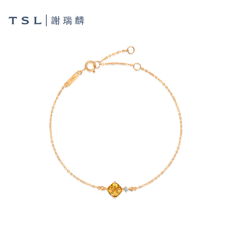 TSL谢瑞麟TGOL几何魅力系列18K金复古黄晶手链商场同款女士63639